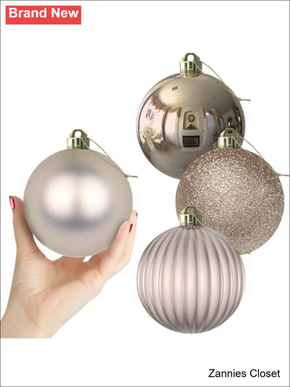 🎄 4.0" Large Christmas Balls Shatterproof Hanging Ornaments Set of 4